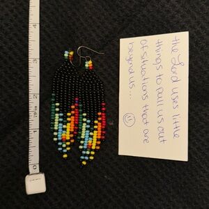 Native Style multi colors Glass Seed Beaded Earrings 1pr Hand Made Dangle